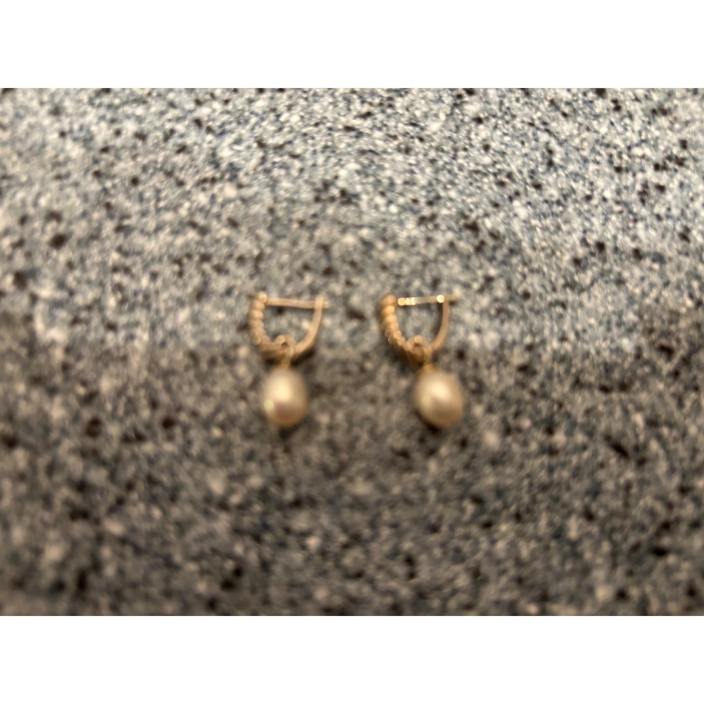 14K Gold Sterling Silver Freshwater Pearl Drop Huggie Hoop Earrings Thailand - Picture 2 of 10